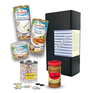 Typisch bayrisch – Bayern & München Biergarten Brotzeit Geschenk (Puzzle, Knackige Bayern, Weißwurst, Senf & Leberkäse)