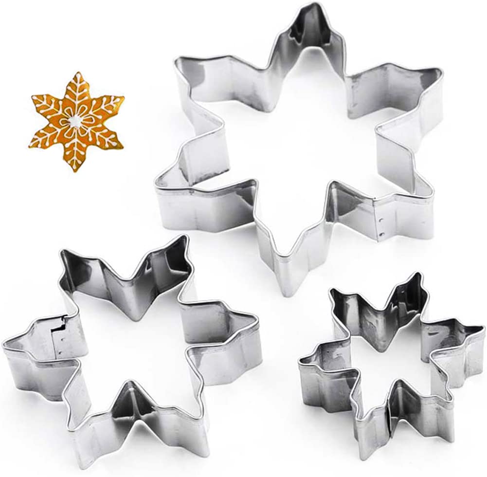 LRZCGB Snowflake Cookie Cutter Set,3 Pieces Snow Shape Cutter Christmas Stainless Steel Baking Tool(Snowflake)