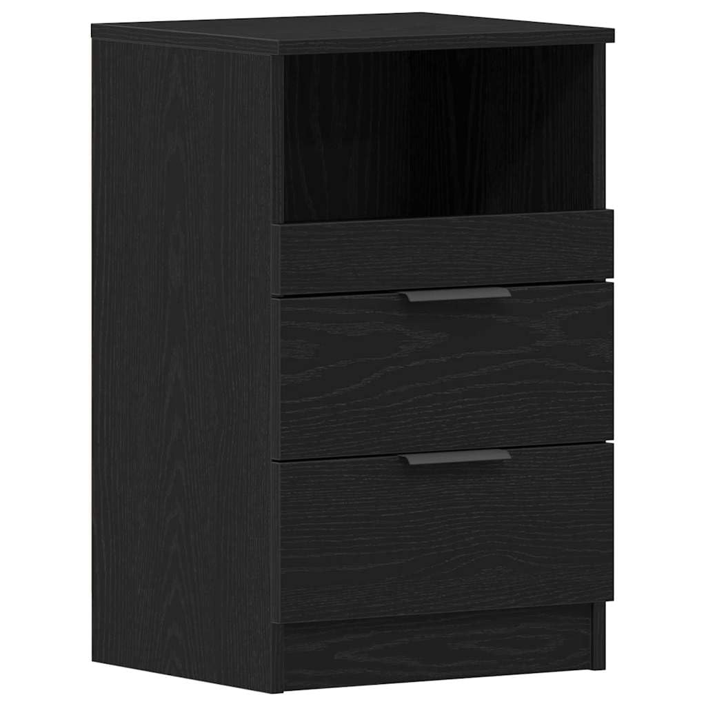 Table de chevet noire aspect chêne à 2 tiroirs et étagère de rangement 40x35x65 cm