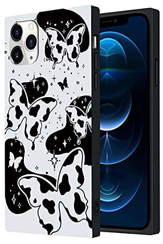SUBESKING Compatible with iPhone 11 Case,Cute Square Silicone Case with Cow Print Butterfly Pattern Design for Teen Women Girls,Soft TPU Bumper Slim Fit Shockproof Protective Phone Cover_Black White