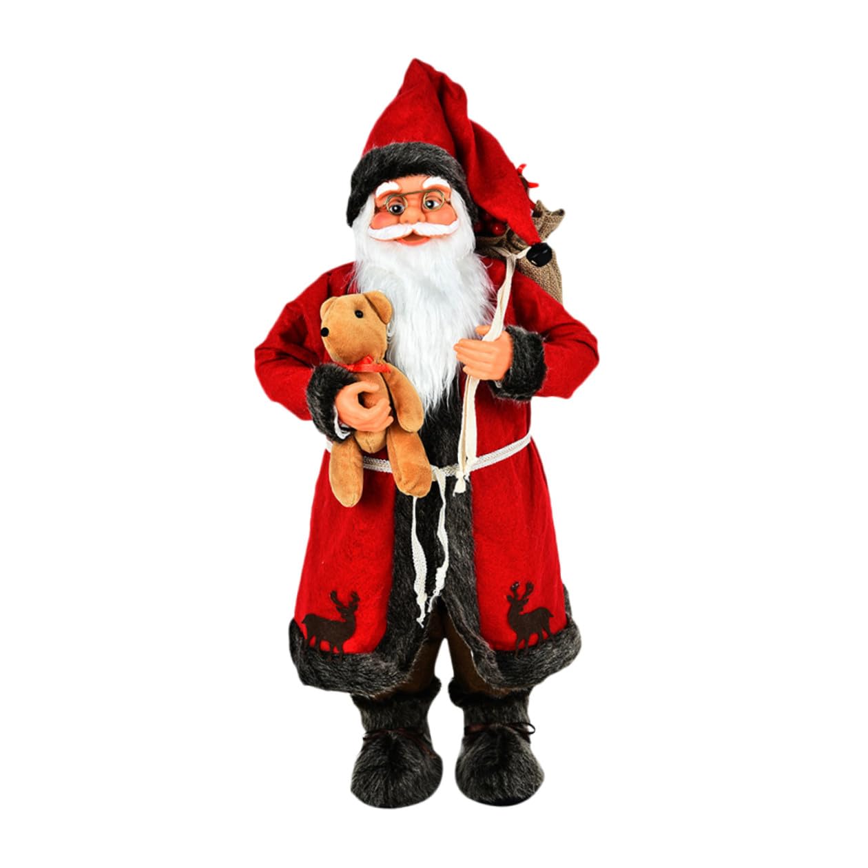 Healeved 1pezzi Decorazione di Babbo Natale Orsetto da Giardino Materiale Plastica e Poliestere Rosso per Vetrina Ufficio Hotel e Ornamento Natalizio