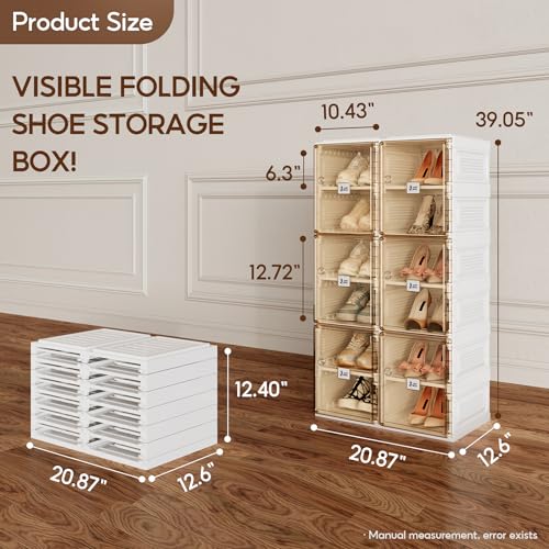 Image of ANTBOX Shoe Organizer Storage Box, Portable Folding Shoe Rack For Closet With Magnetic Clear Door,Large Sneaker Cabinet Bins Sturdy Easy Assembly 6 Layers-12 Grids