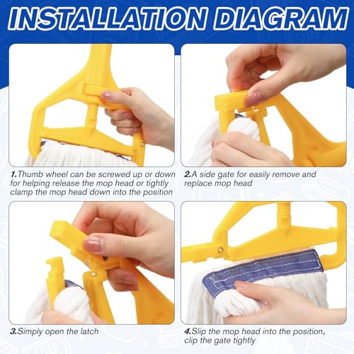 Image of Eccliy 3 Pack Commercial Mop Heads Replacement Heavy Duty 18 oz Loop End Cotton String Wet Mop Refills Washable Absorbent Reusable for Industrial Home Tile Wood Concrete Floor (White,Blue)