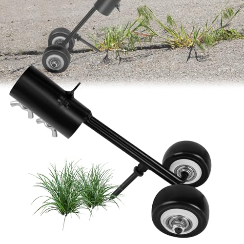 OFFCUP Onkruidtrekker met wielen, voor de tuin, Handmatige verwijderaar, Staande onkruidhaak voor kieren en scheuren, verwijderen tussen tegels, blokken, bestrating en patio (rechte haak)