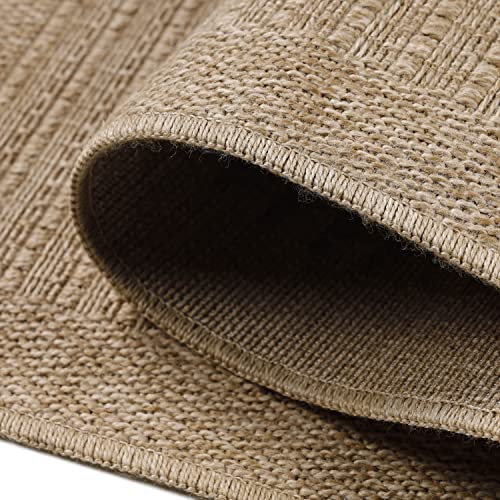 HomebyHome Outdoor Teppich Wetterfest 140 x 200 cm Beige Sisal und Jute Optik - Balkon Teppich Wasserfest Vintage Design Pflegeleicht - Waschbarer Teppich Küche, Garten, Terrasse und Camping