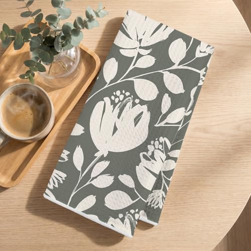 Image of 2Pcs Artistic Floral Kitchen Towels, Elegant Microfiber Soft Dish Towels for Kitchen, Washcloths for Home Bathroom Farmhouse, Reusable Hand Towel Tea Towel, Housewarming Gifts for Women