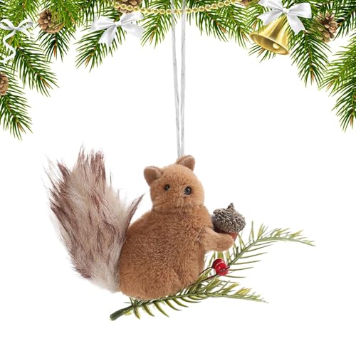 Branches de pomme de pin et écureuil réaliste en peluche pour décoration de table raffinée