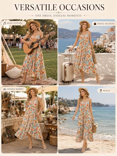 Image of BROVAVE Women's 2026 Summer Casual Boho Sundress Spaghetti Strap Midi Dress