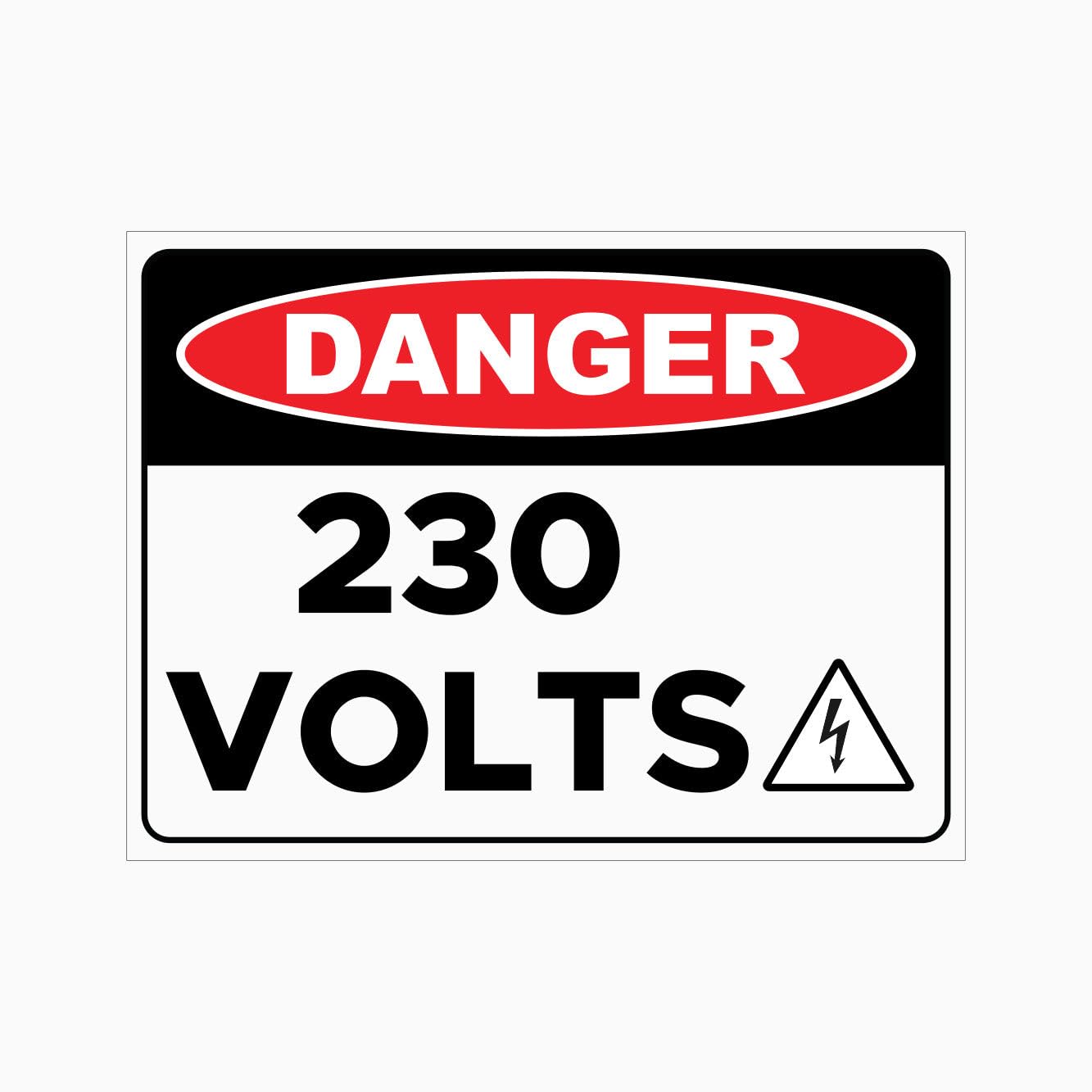DANGER 230 VOLTS Sign, 12x8 Metal Tin Sign, low voltage electrical hazard warning.