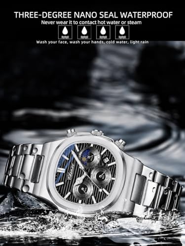 Image of Gosasa Fashion Men's Watches Date Business Watch Stainless Steel Luxury Style Luminous Quartz Waterproof Analog Display Male Wristwatch