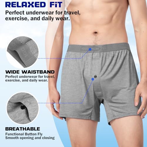 IGOLUMON Mens Underwear Boxer Shorts 5 Pack Bamboo Rayon Boxers for Men Classic Relaxed Fit Boxer Shorts with Button Fly3