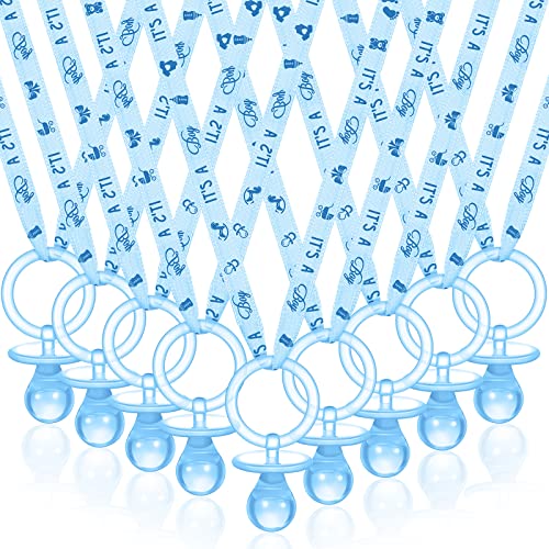 Image of Coume 60 Pieces Baby Shower Pacifiers Necklace Acrylic Pacifiers Necklace Charm Party Favors for Girls Boys Baby Shower Party Decorations Table Scatter(Boy Style,Blue)