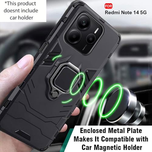 Image of TheGiftKart Tough Armor Bumper Back Case Cover for Mi Redmi Note 14 5G / Note 14 SE 5G | Ring Holder & Kickstand in-Built | 360 Degree Protection Back Cover Case (PC & TPU, Black)