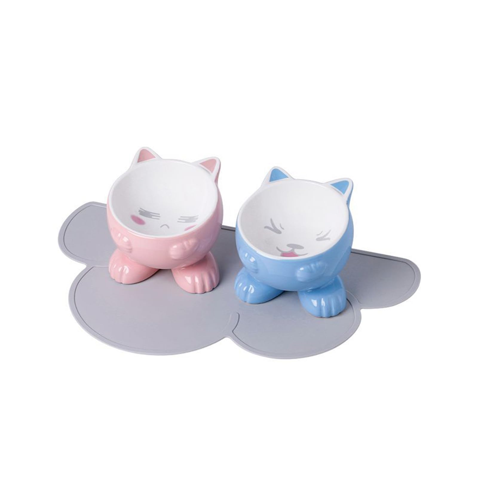 Podwyższona miska dla kota, ceramiczna miska dla zwierząt domowych, miska dla małego psa, miski na karmę wodną, podniesione miski dla kotów domowych, sucha/mokra karma, zestaw 3 szt. (różowa +