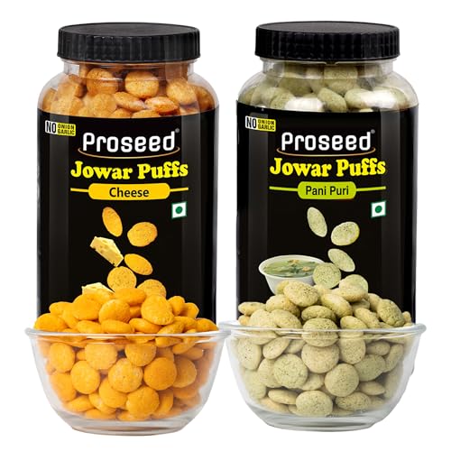 Image of Proseed Jowar Puffs (Cheese & Pani Puri) | 150g x 2 Packs (Total 300g) | Slow Roasted & 100% Veg | No Refined Flour, Sugar & Trans-Fat | Gluten Free, No Palm Oil, Healthy Travel Friendly Millet Snacks