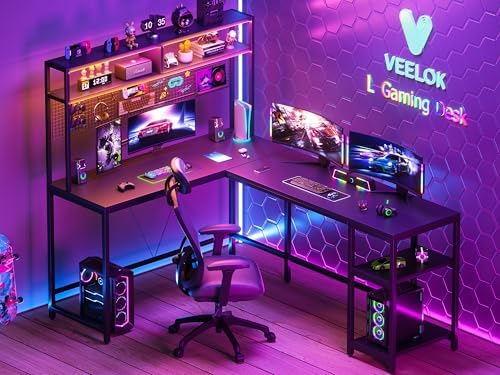 DLisiting White L Shaped Computer Desk With Power Outlet Shelves, 40 I - View #10