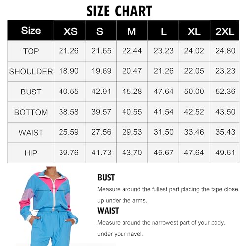 UOUA Frauen Farbe Block 2 Stück 80er 90er Outfits Langärmel Windbreaker Jacke Trainingsanzug Set Weißer Druck M