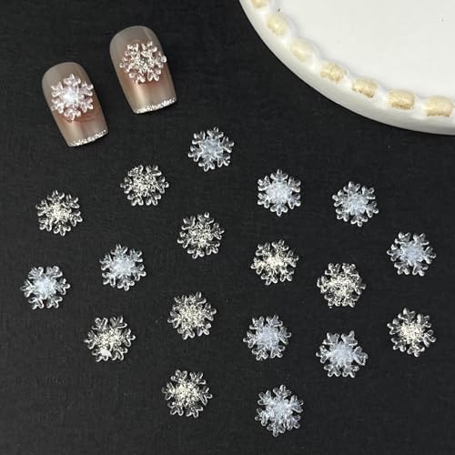 50Pcs Christmas Nail Charms Snowflakes Nail Art Charms 3D Resin Christmas Nail Jewelry Design Winter Xmas Snowflake for Women Girls Acrylic Nail DIY Decoration Supplies
