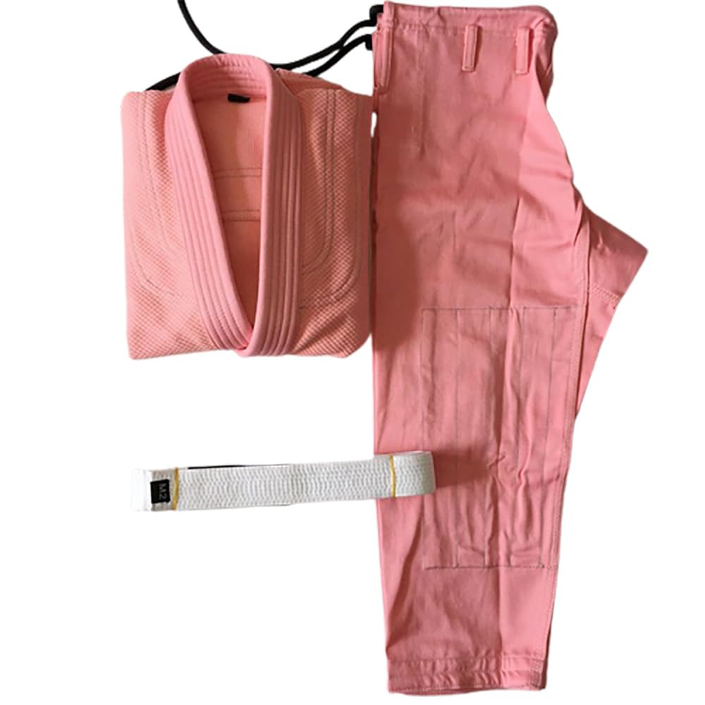 Conjunto de traje de karate de uniforme de judo gi para niños y adultos, algodón para entrenamiento de judo y karate, Rosado, M0