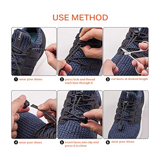 Onever Cadarços elásticos com fecho de liberação rápida, cadarços refletivos sem amarrar, para adult