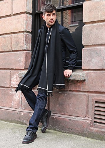 Likemary - Mens Wool Scarf - Winter Scarf For Men - Oversize Scarf Merino Wool - Travel Blanket Scarf Mens - Meditation Shawl - Ethical Gift - Shoreditch - Black 100 X 200Cm #TOP5