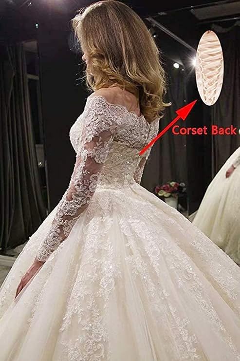 Snow Lotus Abito da Sposa in Pizzo con Spalle Scoperte da Donna Abiti da Sposa a Maniche Lunghe-Taglia Nuziale 38, Abito da Sposa Italiano Taglia: 38ESBAN