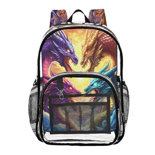 Cloud Dragon Clear Backpack Heavy Duty See Through Transparent PVC BookBag for Kids Boy Girl School Work
