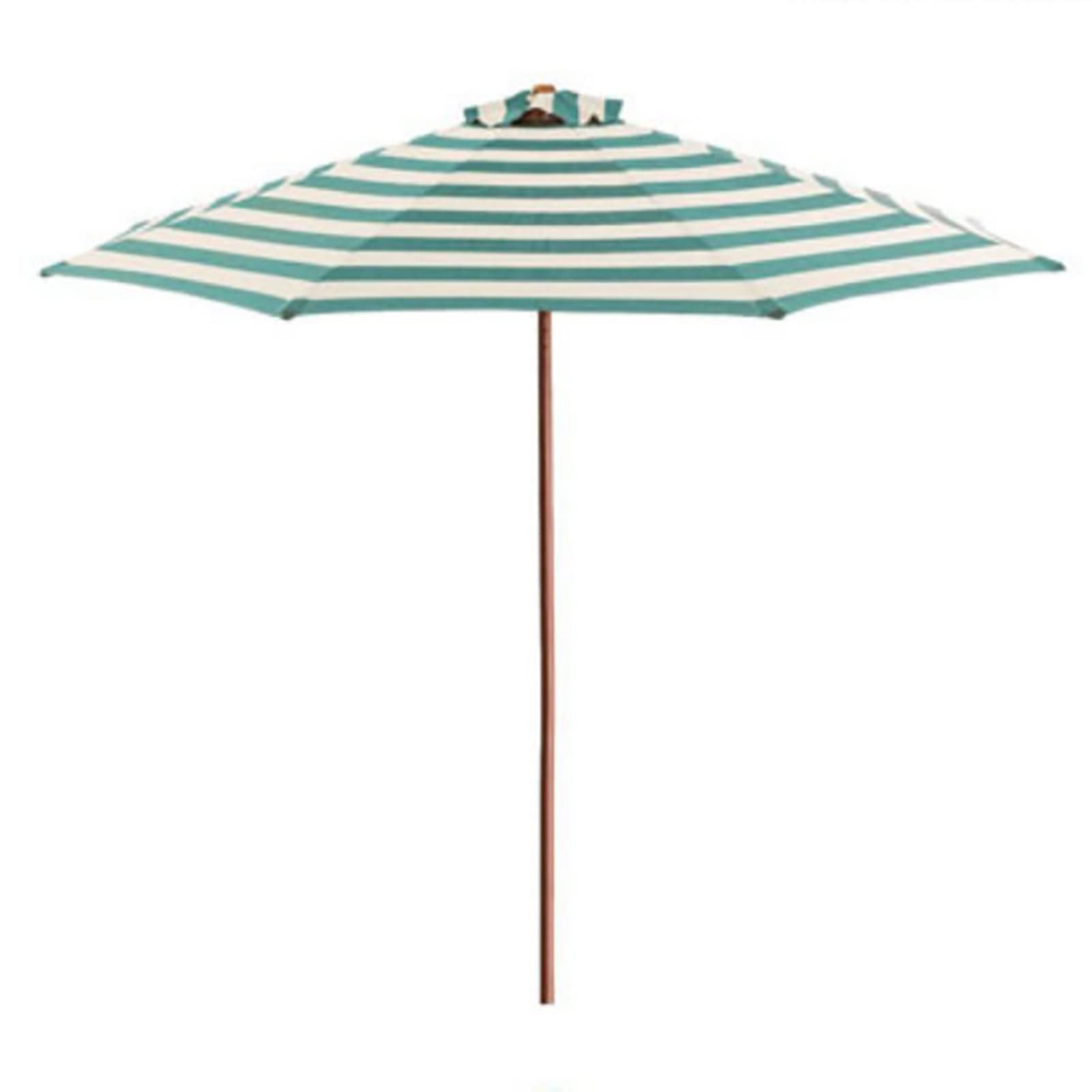 Parasol de playa de madera a rayas para tardes de verano en la terraza