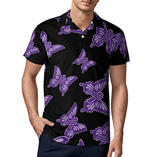 Lupus Awareness Butterfly Men's Polo Shirt Short Sleeve Print T Shirt Slim Fit Golf Shirt Collared Tee Casual Top S