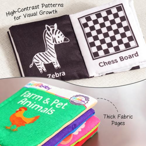 Image of Intellibaby 6-Book Set-Soft Sensory Cloth Books for Babies,Crinkle Sound&Washable,Early Learning Themes- Shapes, Vehicles & Animals,Black & White Patterns for Visual Growth,Non-Toxic,Gift for 0+Months