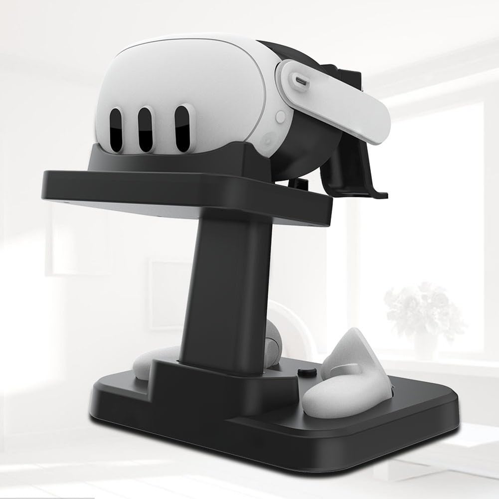 Soporte de exhibición VR 3/3S | Construcción ABS con controlador y soporte para auriculares | colgador de gafas AR | para compacto 27 x 17 x 2 cm | Negro