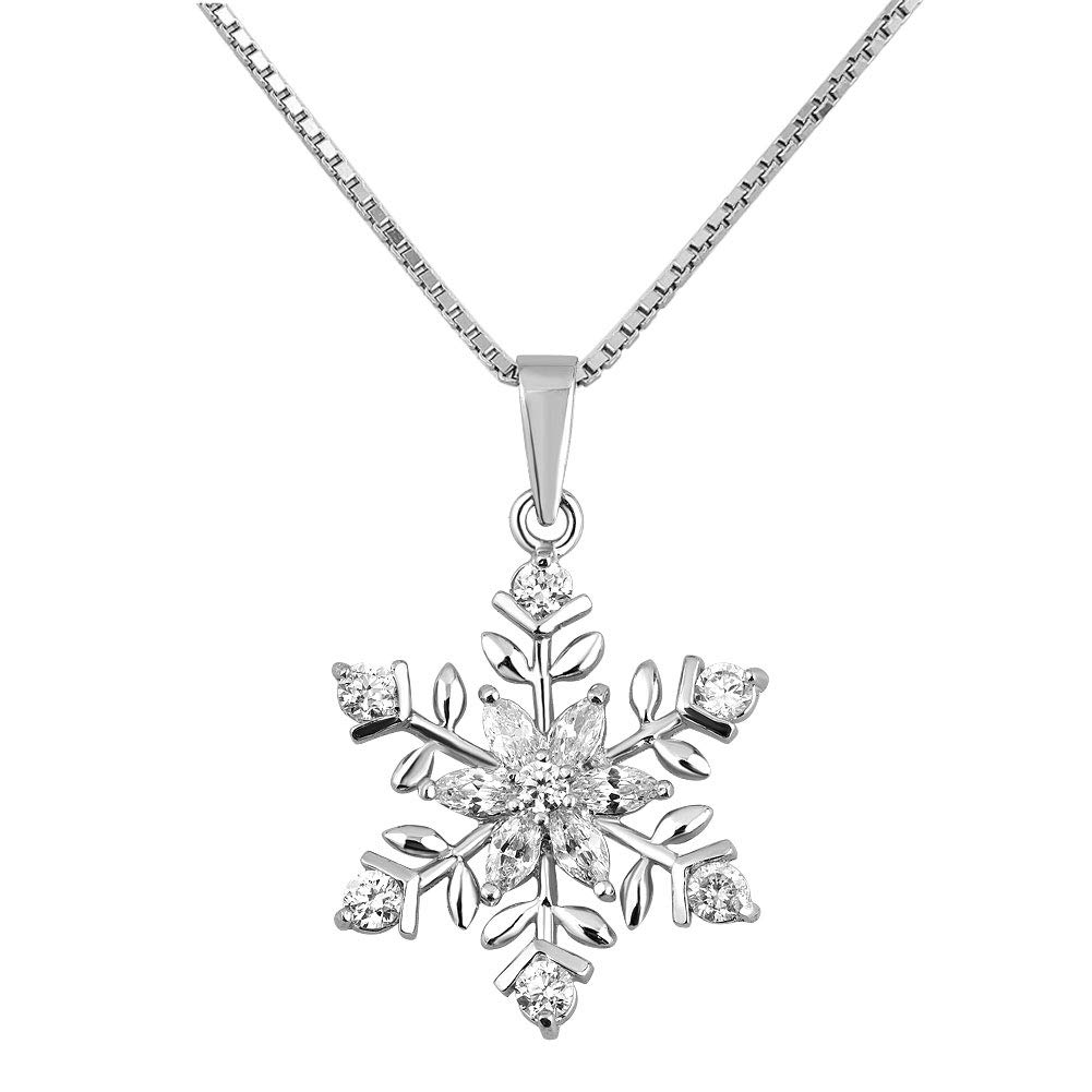 Korliya925 Sterling Silver Snowflake Crystal Pendant Necklace