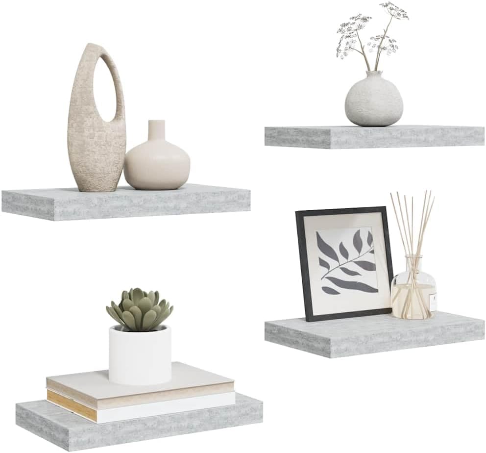 Concrete Gray Honeycomb Wall Shelf Set of 4, Modern MDF Floating Ledge Shelves for Living Room, Bedroom, Bathroom Decor