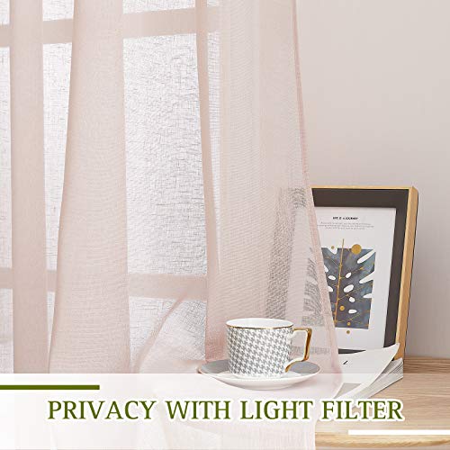 NICETOWN Linen Blend Semi Sheer Curtains 63" L for Nursery, Decorative Grommet Flax Texture Semitransparent Casual Window Treatment Privacy Protect for Flat/Apartment, 52" W, 2 PCs, Dusty Blush