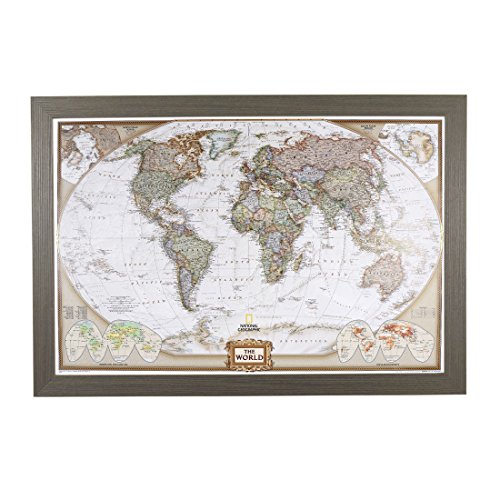 Push Pin Travel Maps Customizable Wall Art - Executive World - Barnwood Gray - Framed Pin Map, Includes 150 Pins - Handcrafted in USA - 27.5" x 39.5"