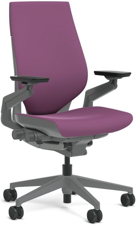 Steelcase Gesture Task Chair: Wrapped Back - Sterling Dark Solid Frame/Base/Merle Accent - Adjustable Lumbar Support - Roll Control Hard Floor Casters