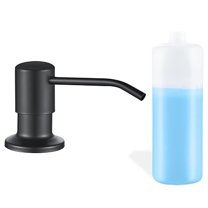 Built in Soap Dispenser for Kitchen Sink,Black Stainless Steel Countertop Pump Head, Dish Soap Hand Lotion Dispenser with Refillable 17OZ Bottle