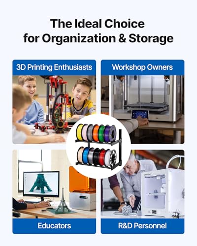 Image of VEVOR Wall Mount Printer Filament Storage Rack, 2-Tier Wall Bracket Storage Shelf, Rolling Filament Spool Holders Racks with Wheels, Filaments Organzied for 3D Printing Studio, Workshop (Shelf Only)