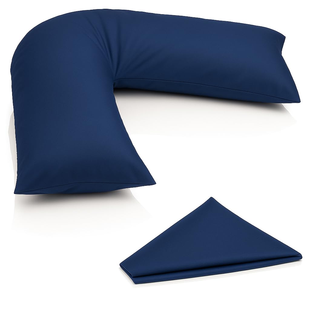 Orthopaedic V-pillow with Free pillowcase- Pregnancy Support V Shaped Triangle Pillow with polycotton pillowcase 74x34cm-Hollow Fibre V-pillow for for Neck,Maternity Pregnancy Support (Navy Blue)