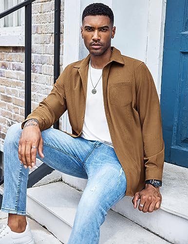 Image of COOFANDY Men's Waffle Button Down Shirts Casual Long Sleeve Shacket Jacket with Pockets