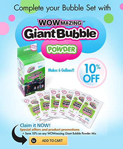WOWMAZING Giant Bubble Powder Kit: Include Large Bubble Wand and 3 Packet of Big Bubble Powder (Makes 3 Gallons) | Outdoor Toy for Kids, Boys, Girls | Powder Made in USA - Thumbnail 3