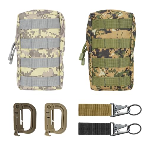 Miniriñonera táctica – 2 unidades compacta riñonera para senderismo con hebilla D + cierre de pico de haz, bolsa multiusos para camping senderismo, Kaki + Brown, Bolsa táctica