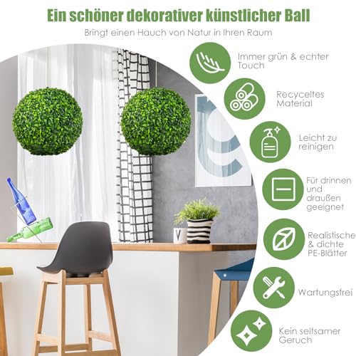 Buchsbaumkugel Costway 2er Set, 40 cm, UV-beständige Kunstpflanze