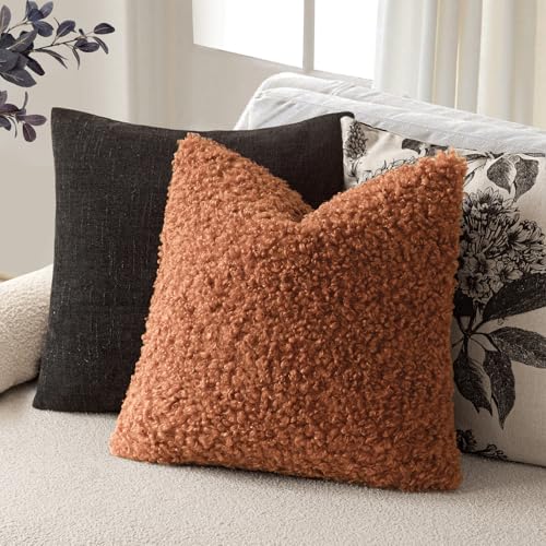 Image of Foindtower 2 Pieces 18x18 Inch Burnt Orange, Faux Fur Throw Pillow Cover Accent Sherpa Furry Pillow Cover Fuzzy Soft Pillowcases Cozy Sheepskin Decorative Fleece Cushion Case for Bed Couch Living Room