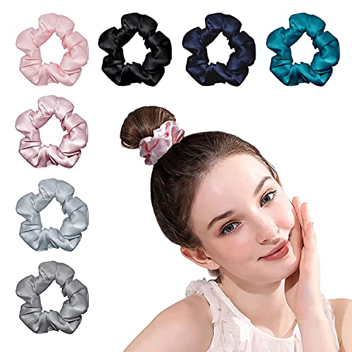 OLESILK 100% Seide Haargummi Scrunchie Haarschmuck Zopfgummi Haare Ringe Elastische Haarbänder Gummibänder für Mädchen oder Frauen, 7 Farben, 7 Stücke Cover
