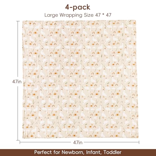 Image of david's kids 4 Pack Baby Muslin Swaddle Blankets, 100% Cotton and Ultra Soft Breathable Receiving Blanket Wrap for Boys Girls, New Born Essentials, Large 47 x 47 inches, Farm & Duck
