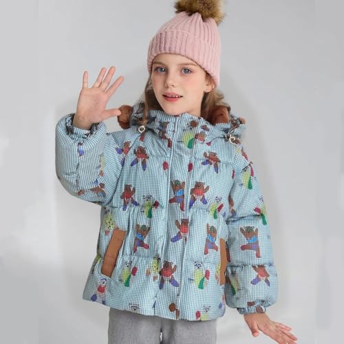 Girls Puffer Jacket Fall Bear Hooded Cartoon Graphic Heavyweight Kids Winter Coat Long Sleeve Zip Up Cute Down Jackets4