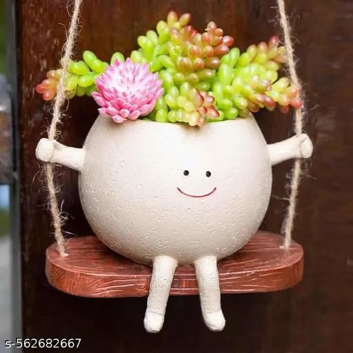 Image of Hanging Smiley Face Flower Pot Succulent Planter Unique Plant Pot Smiley Face Planters Pots for Indoor Outdoor Plants, Gifts for Plant Lovers Size 5 inch