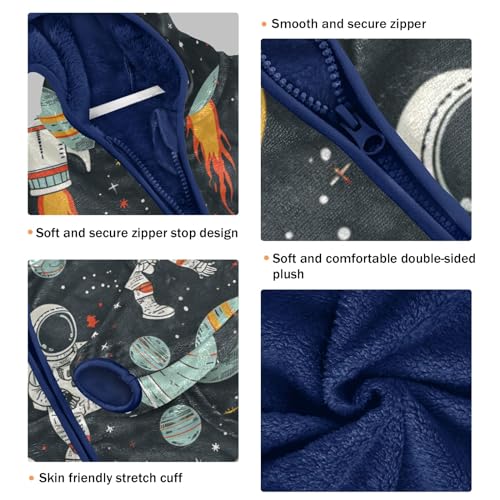 Boys Girls Fleece Jacket Spaceman Walking in Universe Kids Warm Hooded Outwear Coat3