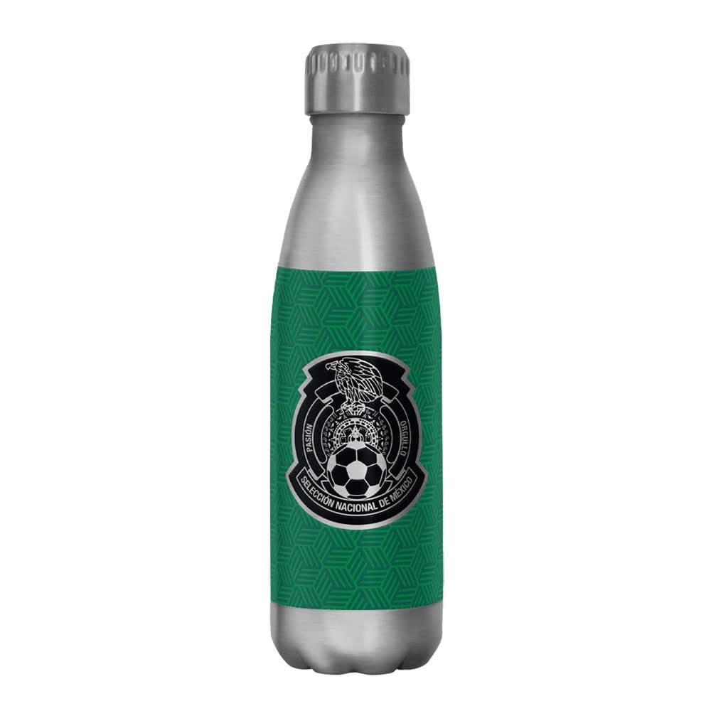 Mexican National TeamGreen Cube Background 17 oz Stainless Steel Water Bottle, 17 Ounce, Multicolored